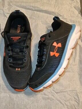 Under Armour Mens' Navy Blue Athletic Shoes with Orange Logo